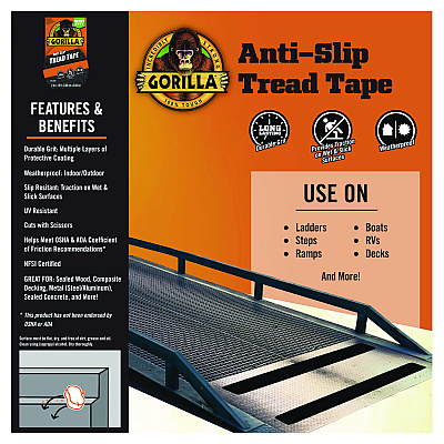 Gorilla Tread Tape, 3" Core, 2" x 10 ft, Black (GOR115944)
