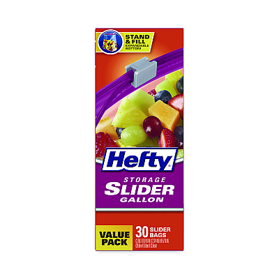 Hefty Slider Stand and Fill Food Storage Bags, Gallon, 10.56" x 11", Clear, 30 Bags/Box, 9 Boxes/Carton (RFPR88071CT)