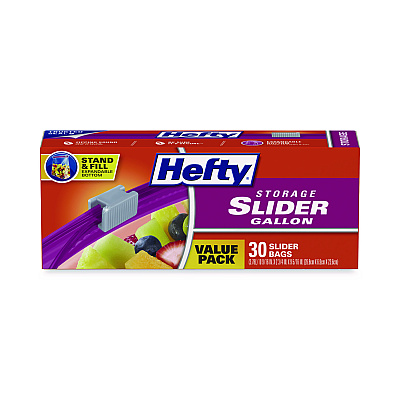 Hefty Slider Stand and Fill Food Storage Bags, Gallon, 10.56" x 11", Clear, 30 Bags/Box, 9 Boxes/Carton (RFPR88071CT)