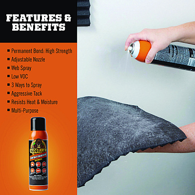Gorilla Contact Adhesive Ultimate, 12.2 oz Aerosol Spray, Dries Light Yellow (GOR109852)