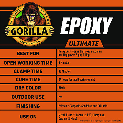 Gorilla Epoxy Ultimate, 0.85 oz Syringe, Dries Black (GOR113442)