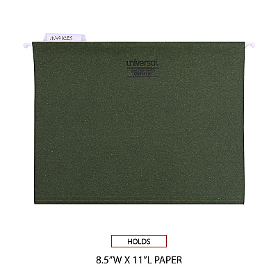 Universal Hanging File Folders, Letter Size, 1/5-Cut Tabs, Standard Green, 25/Box (UNV14115)