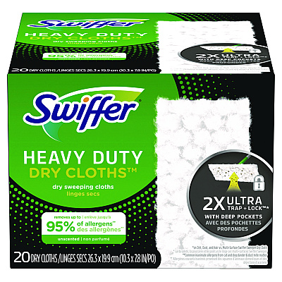Swiffer Heavy-Duty Dry Refill Cloths, 10.3 x 7.8, White, 20/Pack, 4 Packs/Carton (PGC77197)