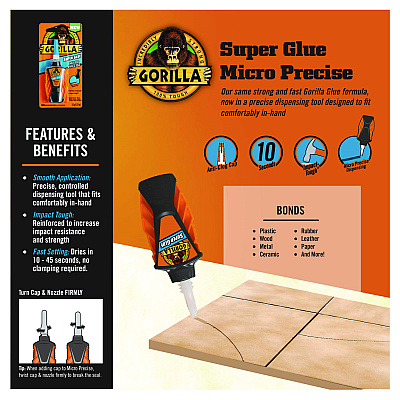 Gorilla Super Glue Micro Precise, 0.18 oz, Dries Clear (GOR102812)