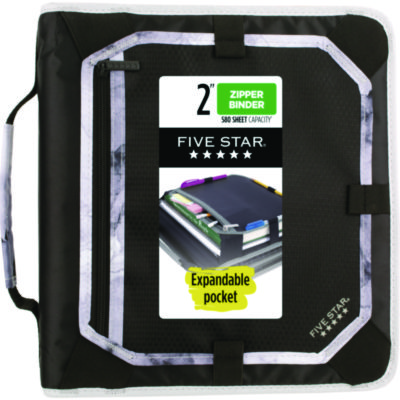 Five Star Zipper Binder, 3 Rings, 2" Capacity, 11 x 8.5, Black/Gray Accents (FVS29052IT8)