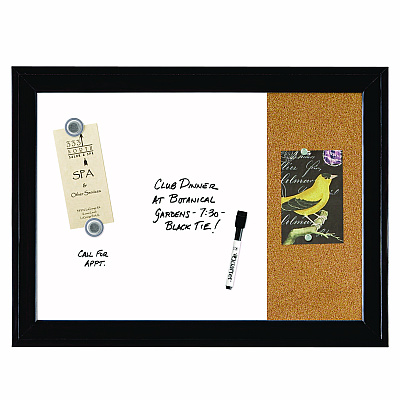 Quartet Home Decor Magnetic Combo Dry Erase Board with Cork Board on Side, 23 x 17, Tan/White Surface, Black Wood Frame (QRT79283)