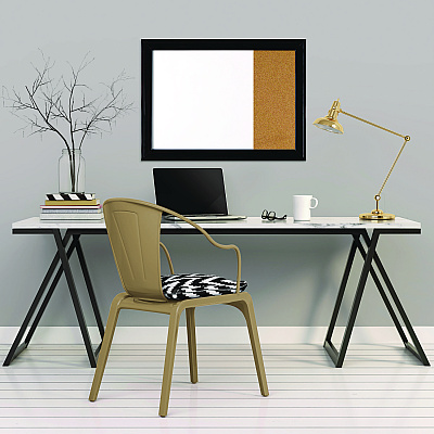 Quartet Home Decor Magnetic Combo Dry Erase Board with Cork Board on Side, 23 x 17, Tan/White Surface, Black Wood Frame (QRT79283)