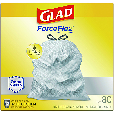 Glad ForceFlex Tall Kitchen Drawstring Trash Bags, 13 gal, 23.75" x 24.88", White, 240/Carton (CLO79009)