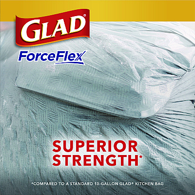 Glad ForceFlex Tall Kitchen Drawstring Trash Bags, 13 gal, 23.75" x 24.88", White, 240/Carton (CLO79009)