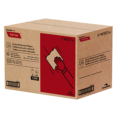 Cascades PRO Tuff-Job Scrim Reinforced Wipers, 4-Ply, 9.25 x 12.5, White, 150/Box, 10 Boxes/Carton (CSDW201)