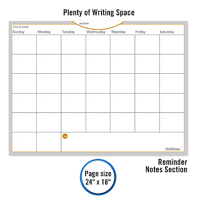 AT-A-GLANCE WallMates Self-Adhesive Dry Erase Monthly Planning Surfaces, 24 x 18, White/Gray/Orange Sheets, Undated (AAGAW502028)