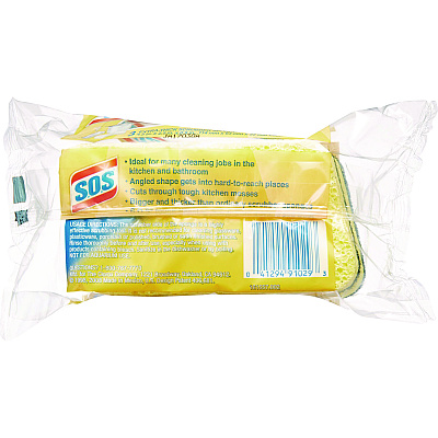 S.O.S. Heavy Duty Scrubber Sponge, 2.5 x 4.5, 0.9" Thick, Yellow/Green, 3/Pack, 8 Packs/Carton (CLO91029CT)