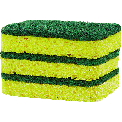S.O.S. Heavy Duty Scrubber Sponge, 2.5 x 4.5, 0.9" Thick, Yellow/Green, 3/Pack, 8 Packs/Carton (CLO91029CT)