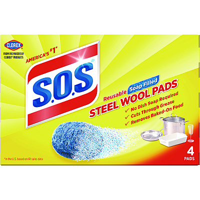 S.O.S. Steel Wool Soap Pad, Steel, 4/box, 24 Boxes/carton (CLO98041)