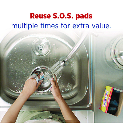 S.O.S. Steel Wool Soap Pad, Steel, 4/box, 24 Boxes/carton (CLO98041)