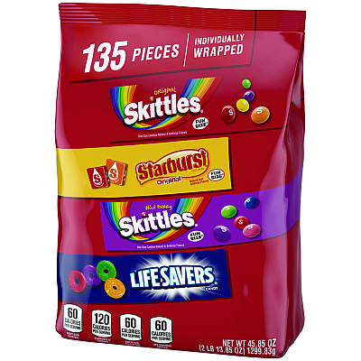 MARS Skittles, Starburst and Life Savers Fun Size Fruity Candy Assortment, 45.85 oz Bag, 135 Pieces, Individually Wrapped (SKT29689)
