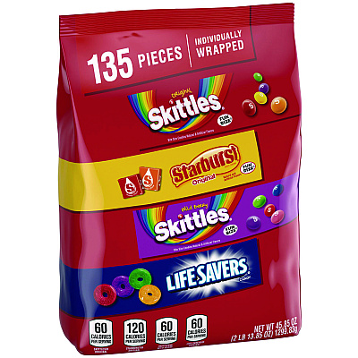 MARS Skittles, Starburst and Life Savers Fun Size Fruity Candy Assortment, 45.85 oz Bag, 135 Pieces, Individually Wrapped (SKT29689)