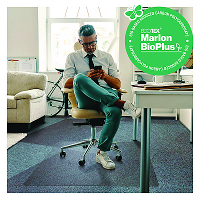Floortex Ecotex Marlon BioPlus Rectangular Polycarbonate Chair Mat for Low/Medium Pile Carpets, Rectangular, 29 x 47, Clear (FLRNCCMFLBG0001)