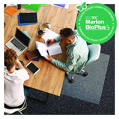Floortex Ecotex Marlon BioPlus Rectangular Polycarbonate Chair Mat for Low/Medium Pile Carpets, Rectangular, 45" w  x 53" l, Clear (FLRNRCMFLBG0003)