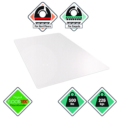 Floortex Cleartex MegaMat Heavy-Duty Polycarbonate Mat for Hard Floor/All Carpet, 46 x 53, Clear (FLRECM121345ER)