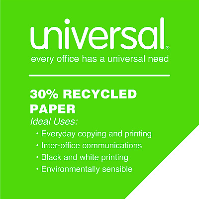 Universal 30% Recycled Copy Paper, 92 Bright, 20 lb Bond Weight, 8.5 x 11, White, 500 Sheets/Ream, 5 Reams/Carton (UNV200305)