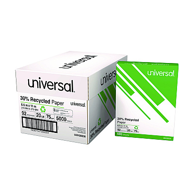 Universal 30% Recycled Copy Paper, 92 Bright, 20 lb Bond Weight, 8.5 x 11, White, 500 Sheets/Ream, 10 Reams/Carton, 40 Cartons/Pallet (UNV20030PLT)