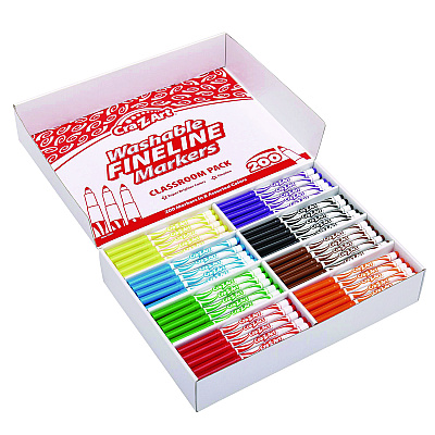 Cra-Z-Art Washable Fineline Markers Classpack, Fine Bullet Tip, Eight Assorted Colors, 200/Set (CZA740071)