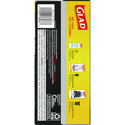 Glad Guaranteed Strong Large Drawstring Trash Bags, Three-Ply, 30 gal, 1.05 mil, 30" x 33", Black, 15 Bags/Box, 6 Boxes/Carton (CLO78966)