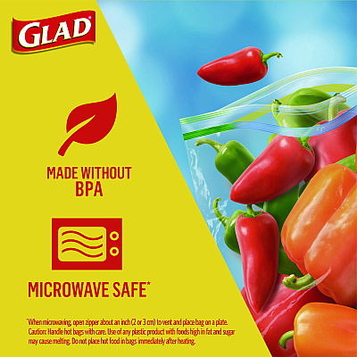 Glad Zipper Food Storage Sandwich Bags, 6.63" x 9.88" x 8", Clear, 600/Carton (CLO57263)