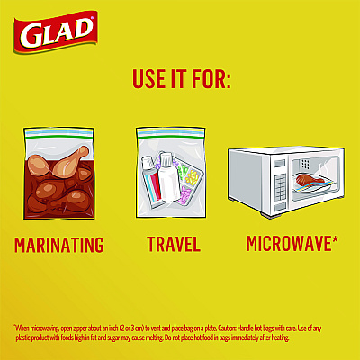 Glad Zipper Food Storage Sandwich Bags, 6.63" x 9.88" x 8", Clear, 600/Carton (CLO57263)