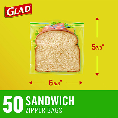 Glad Zipper Food Storage Sandwich Bags, 6.63" x 9.88" x 8", Clear, 600/Carton (CLO57263)