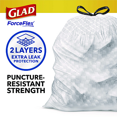 Glad ForceFlex Kitchen Drawstring Trash Bags, 13 gal, Gain Original Scent, 24" x 27.38", White, 80 Bags/Box, 3 Boxes/Carton (CLO78900)