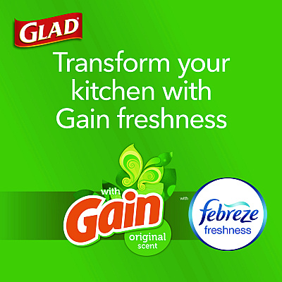 Glad ForceFlex Kitchen Drawstring Trash Bags, 13 gal, Gain Original Scent, 24" x 27.38", White, 80/Box (CLO78900BX)