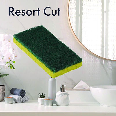 Americo Resort Cut Scrub Sponge, Medium Duty, 6.25 x 3.18, Green/Yellow, 40/Carton (AMF551013)