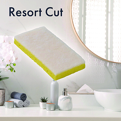 Americo Resort Cut Scrub Sponge, Light Duty, 6.25 x 3.18, White/Yellow, 40/Carton (AMF551026)