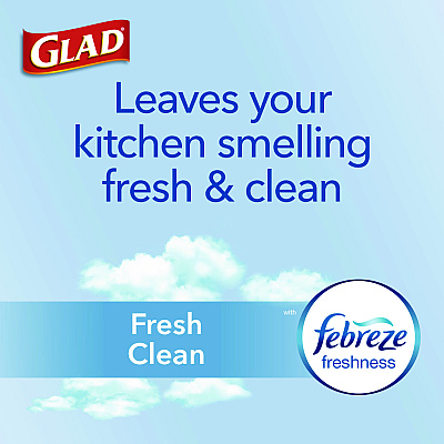 Glad OdorShield Quick-Tie Small Trash Bags, Tie-Flap, 4 gal, Fresh Clean Scent, 8" x 18", White, 26 Bags/Box, 6 Boxes/Carton (CLO78812)