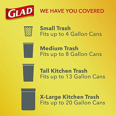 Glad OdorShield Quick-Tie Small Trash Bags, Tie-Flap, 4 gal, Fresh Clean Scent, 8" x 18", White, 26 Bags/Box, 6 Boxes/Carton (CLO78812)