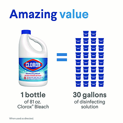 Clorox Concentrated Regular Disinfecting Bleach, 81 oz Bottle, 6/Carton (CLO32263)