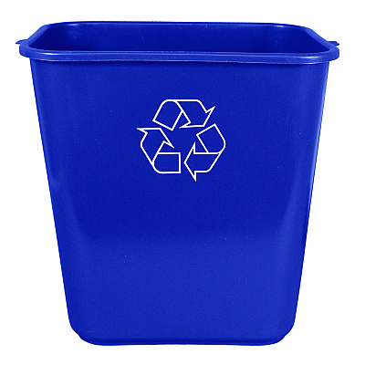 Impact Soft-Sided Recycle Logo Plastic Wastebasket, 28 qt, Polyethylene, Blue (IMP7702BLUR)