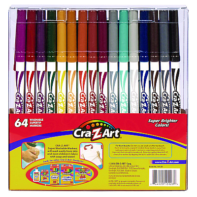 Cra-Z-Art Washable SuperTip Markers, Fine/Broad Bullet Tips, Assorted Colors, 64/Set (CZA10128WM16)