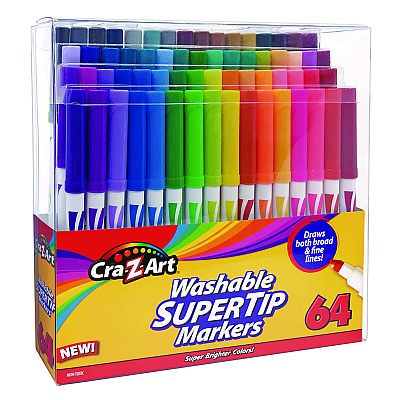 Cra-Z-Art Washable SuperTip Markers, Fine/Broad Bullet Tips, Assorted Colors, 64/Set (CZA10128WM16)