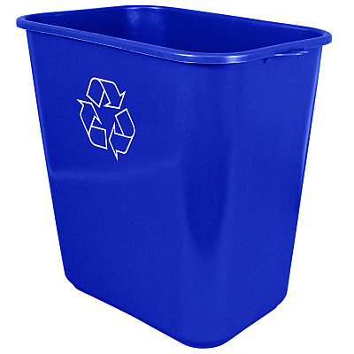 Impact Soft-Sided Recycle Logo Plastic Wastebasket, 28 qt, Polyethylene, Blue (IMP7702BLUR)