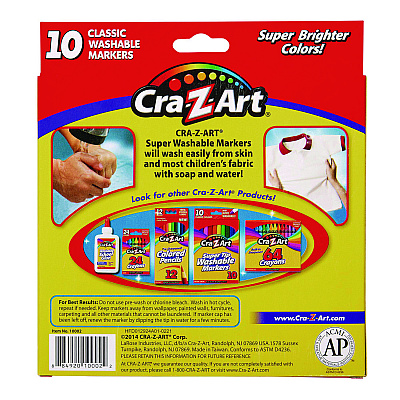 Cra-Z-Art Super Washable Markers, Broad Bullet Tip, Assorted Colors, 10/Set (CZA1000224)