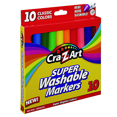 Cra-Z-Art Super Washable Markers, Broad Bullet Tip, Assorted Colors, 10/Set (CZA1000224)