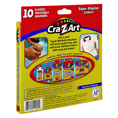 Cra-Z-Art Super Washable Markers, Broad Bullet Tip, Assorted Colors, 10/Set (CZA1000224)
