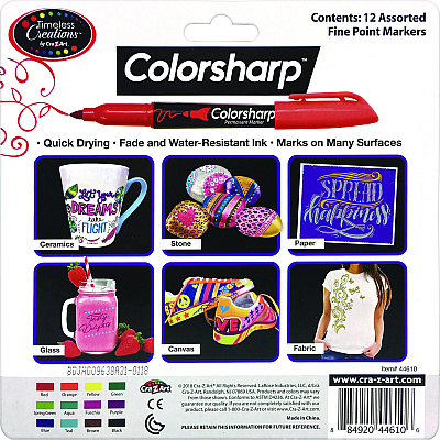 Cra-Z-Art Colorsharp Permanent Markers, Fine Bullet Tip, Assorted Colors, 12/Set (CZA4461024)