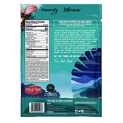 Field Trip Turkey Jerky, Cracked Pepper Turkey, 1 oz Bag, 12 Bags/Carton (FLTFLD00508)
