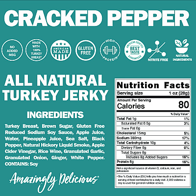 Field Trip Turkey Jerky, Cracked Pepper Turkey, 1 oz Bag, 12 Bags/Carton (FLTFLD00508)