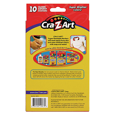 Cra-Z-Art Washable SuperTip Markers, Fine/Broad Bullet Tips, Assorted Colors, 10/Set (CZA1007348)