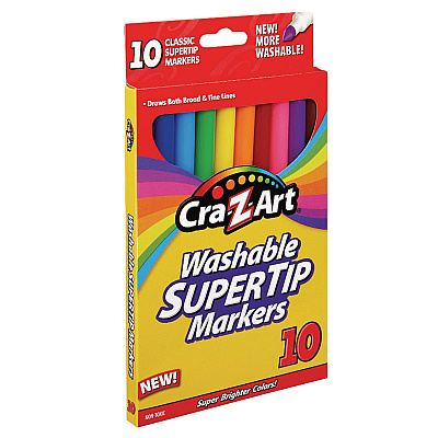 Cra-Z-Art Washable SuperTip Markers, Fine/Broad Bullet Tips, Assorted Colors, 10/Set (CZA1007348)
